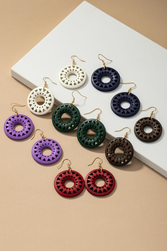 Mandala Cutout Wood Earrings